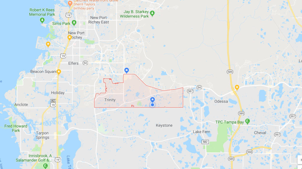 Trinity Florida map of vip pest control area serviced